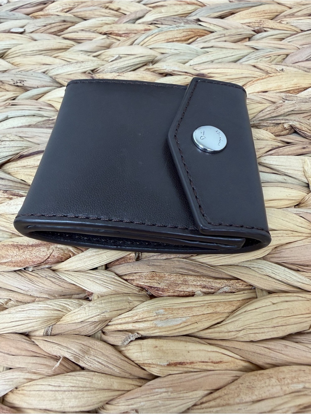 Massimo Dutti Chocolate Brown Leather Card & Key Wallet with Snap